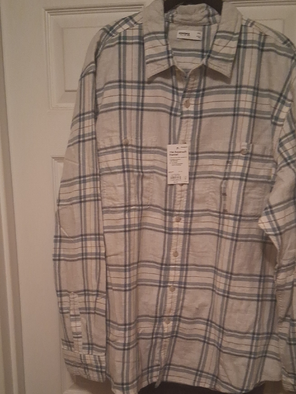 Sonoma Cream and Blue Soft Flannel Plaid Button-Down Shirts XXL
